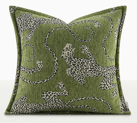 Green Decorative Pillow Covers, Large Modern Sofa Pillow Cases, Cheetah Modern Pillows for Couch, Abstract Decorative Throw Pillows for Living Room-Silvia Home Craft