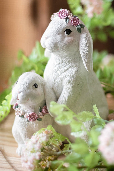 Lovely Rabbit Family Statue for Garden, Beautiful Cute Garden Courtyard Ornaments, Unique Modern Garden Sculptures, Creative Villa Outdoor Decor Gardening Ideas-Silvia Home Craft