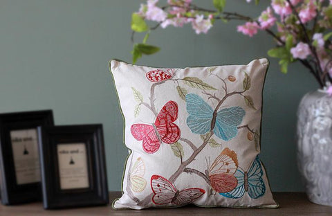 Beautiful Embroider Butterfly Cotton and linen Pillow Cover, Decorative Throw Pillows, Decorative Sofa Pillows, Decorative Pillows for Couch-Silvia Home Craft