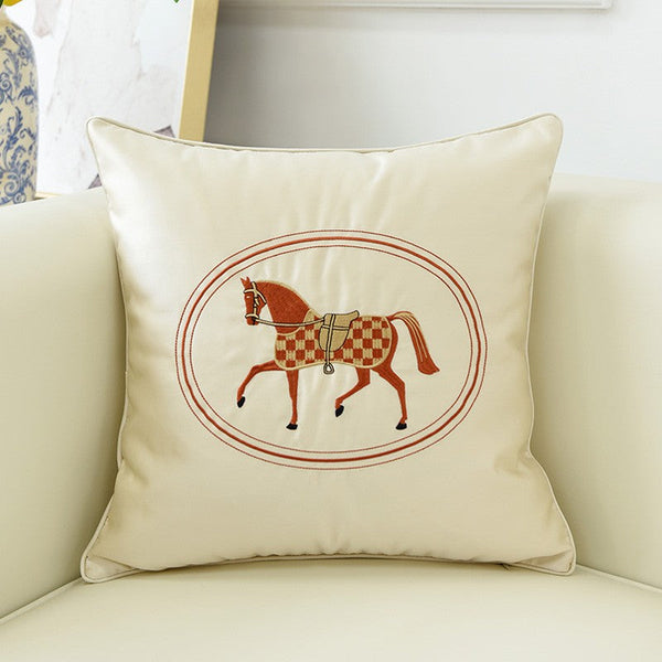 Horse Decorative Throw Pillows for Couch, Modern Decorative Throw Pillows, Embroider Horse Pillow Covers, Modern Sofa Decorative Pillows-Silvia Home Craft