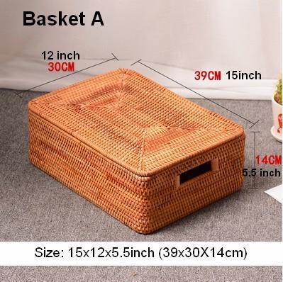 Extra Large Storage Baskets for Shelves, Wicker Rectangular Storage Baskets for Living Room, Rattan Storage Basket with Lid, Storage Baskets for Clothes-Silvia Home Craft