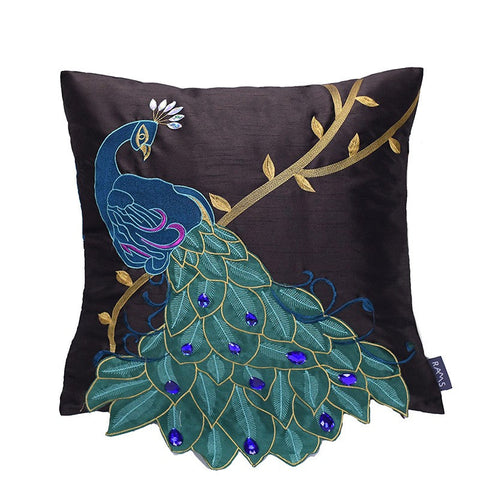 Decorative Pillows for Couch, Beautiful Decorative Throw Pillows, Embroider Peacock Cotton and linen Pillow Cover, Decorative Sofa Pillows-Silvia Home Craft