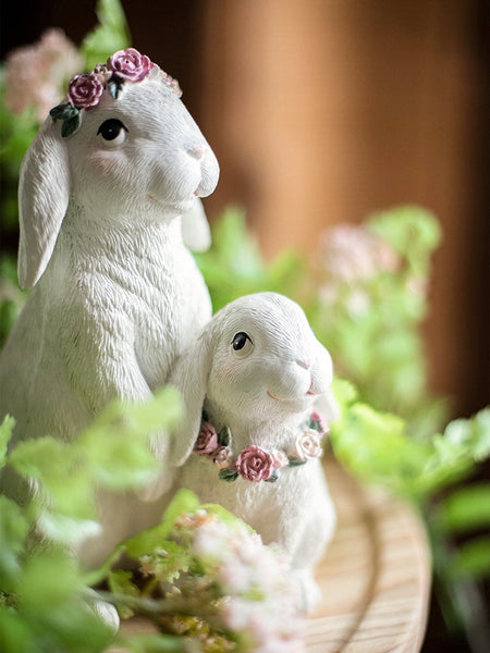 Lovely Rabbit Family Statue for Garden, Beautiful Cute Garden Courtyard Ornaments, Unique Modern Garden Sculptures, Creative Villa Outdoor Decor Gardening Ideas-Silvia Home Craft