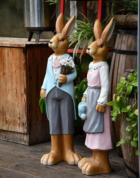 Extra Large Rabbit Couple Statue, Rabbit Statues, Animal Statue for Garden Ornament, Villa Courtyard Decor, Outdoor Decoration, Garden Ideas-Silvia Home Craft