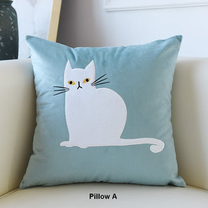 Modern Sofa Decorative Pillows, Cat Decorative Throw Pillows for Couch, Lovely Cat Pillow Covers for Kid's Room, Modern Decorative Throw Pillows-Silvia Home Craft