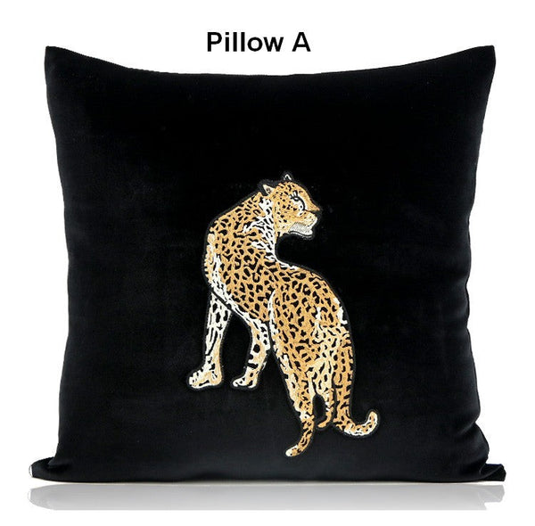 Contemporary Throw Pillows, Cheetah Decorative Throw Pillows, Modern Sofa Pillows, Black Decorative Pillows for Living Room-Silvia Home Craft