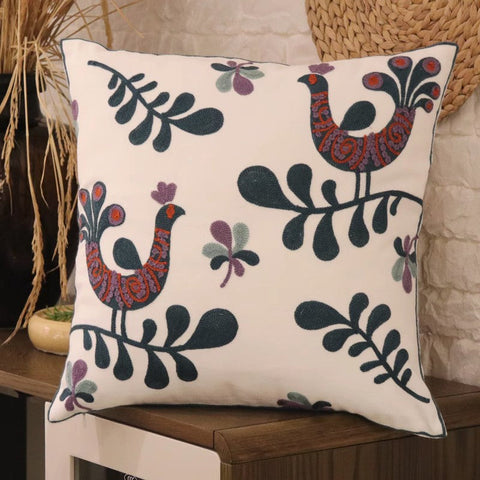 Love Birds Decorative Sofa Pillows, Cotton Decorative Pillows, Farmhouse Embroider Cotton Pillow Covers, Decorative Throw Pillows for Couch-Silvia Home Craft