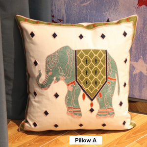 Elephant Embroider Cotton Pillow Covers, Farmhouse Decorative Sofa Pillows, Cotton Decorative Pillows, Decorative Throw Pillows for Couch-Silvia Home Craft