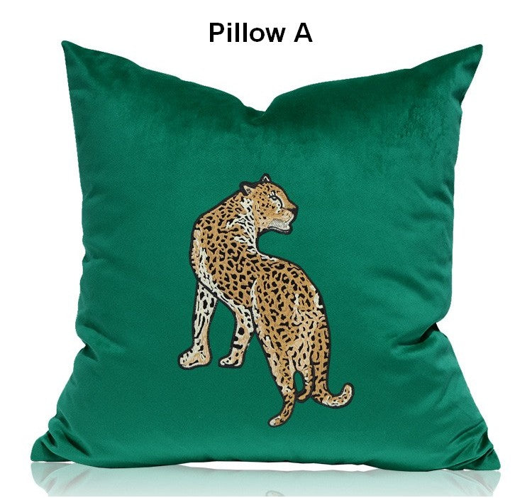 Modern Sofa Pillows, Green Decorative Pillows for Living Room, Contemporary Throw Pillows, Cheetah Decorative Cushion-Silvia Home Craft