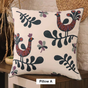 Love Birds Decorative Sofa Pillows, Cotton Decorative Pillows, Farmhouse Embroider Cotton Pillow Covers, Decorative Throw Pillows for Couch-Silvia Home Craft