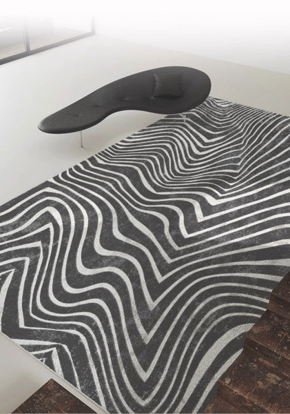 Mid Century Area Rugs for Living Room, Black Stripe Area Rugs under Sofa, Abstract Contemporary Rugs for Bedroom, Modern Carpets for Office, Dining Room Floor Rugs-Silvia Home Craft