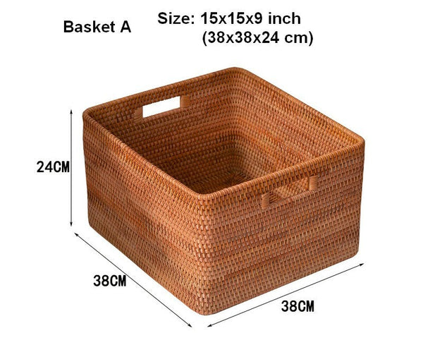 Oversized Rattan Storage Basket, Extra Large Rectangular Storage Basket for Clothes, Storage Baskets for Bathroom, Bedroom Storage Baskets-Silvia Home Craft