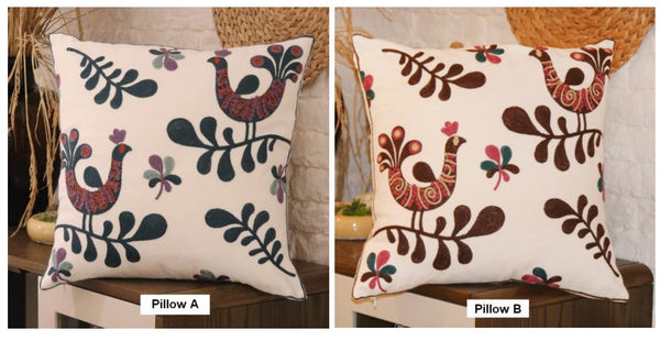 Farmhouse Embroider Cotton Pillow Covers, Love Birds Decorative Sofa Pillows, Cotton Decorative Pillows, Decorative Throw Pillows for Couch-Silvia Home Craft