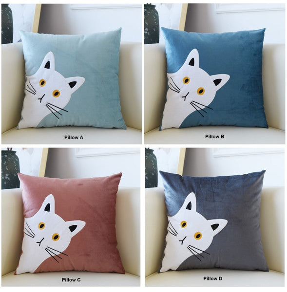 Lovely Cat Pillow Covers for Kid's Room, Modern Sofa Decorative Pillows, Cat Decorative Throw Pillows for Couch, Modern Decorative Throw Pillows-Silvia Home Craft