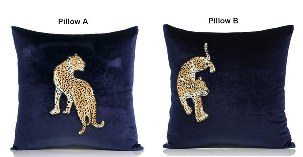 Modern Sofa Pillows, Contemporary Throw Pillows, Cheetah Decorative Throw Pillows, Blue Decorative Pillows for Living Room-Silvia Home Craft