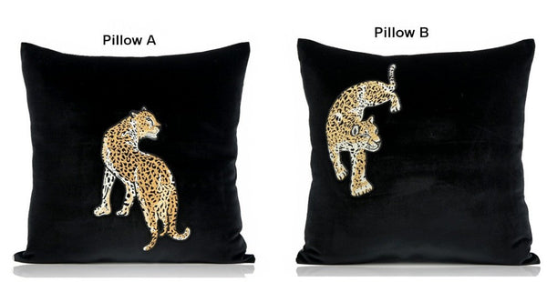 Contemporary Throw Pillows, Cheetah Decorative Throw Pillows, Modern Sofa Pillows, Black Decorative Pillows for Living Room-Silvia Home Craft