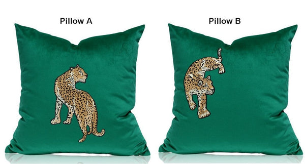 Modern Sofa Pillows, Green Decorative Pillows for Living Room, Contemporary Throw Pillows, Cheetah Decorative Cushion-Silvia Home Craft