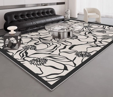 Modern Rugs for Living Room, Flower Pattern Contemporary Modern Rugs, Abstract Contemporary Rugs Next to Bed, Modern Rugs for Dining Room-Silvia Home Craft