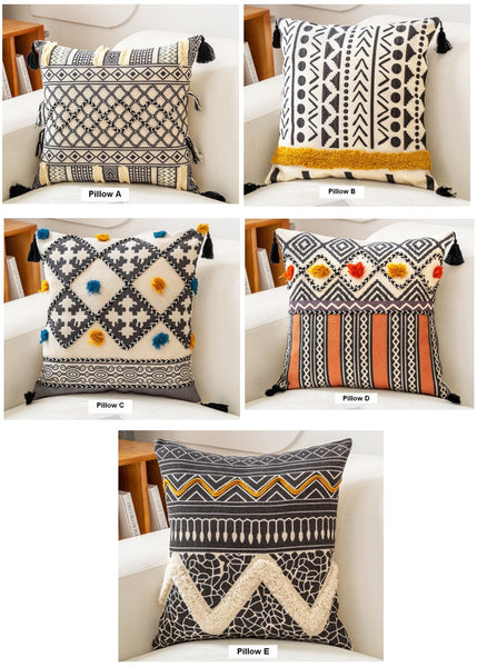 Unique Oriental Square Pillows for Bedroom, Geometric Modern Pillow Covers, Bohemian Decorative Sofa Pillows, Decorative Throw Pillows for Couch-Silvia Home Craft