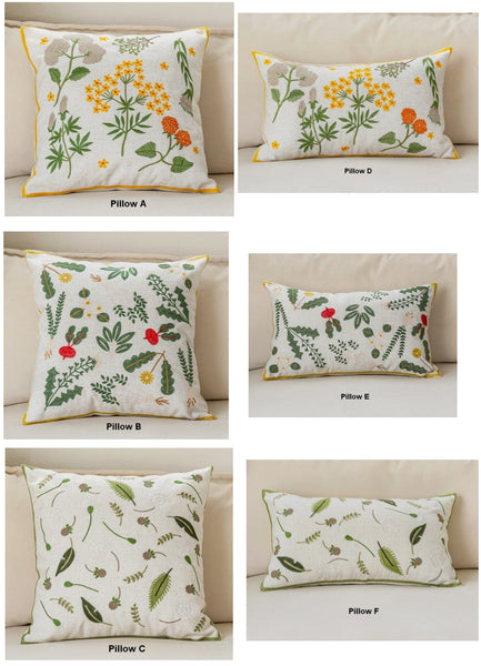 Spring Flower Decorative Throw Pillows, Decorative Pillows for Couch, Farmhouse Sofa Decorative Pillows, Embroider Flower Cotton Pillow Covers-Silvia Home Craft