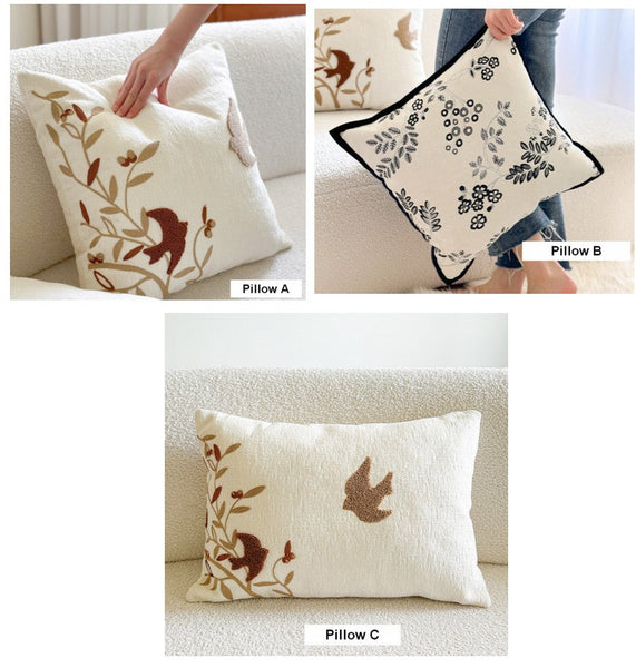 Square Decorative Pillow Covers, Decorative Pillows for Couch, Farmhouse Decorative Pillows for Sofa, Spring Swallow Decorative Pillows for Bedroom-Silvia Home Craft