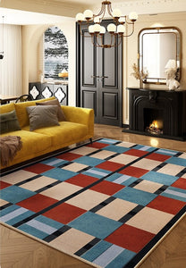 Large Geometric Floor Carpets, Blue Modern Area Rugs under Dining Room Table, Modern Living Room Area Rugs, Mid Century Modern Rugs-Silvia Home Craft