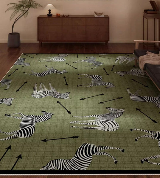 Large Contemporary Floor Carpets, Living Room Modern Area Rugs, Mid Century Zebra Green Rugs in Bedroom, Dining Room Modern Rugs-Silvia Home Craft