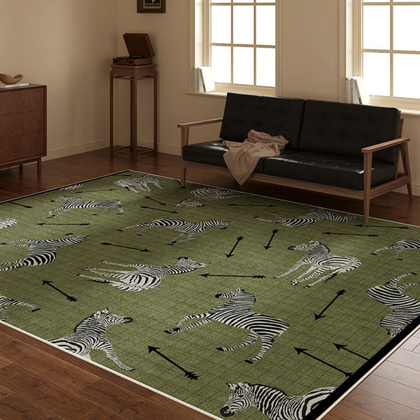 Large Contemporary Floor Carpets, Living Room Modern Area Rugs, Mid Century Zebra Green Rugs in Bedroom, Dining Room Modern Rugs-Silvia Home Craft