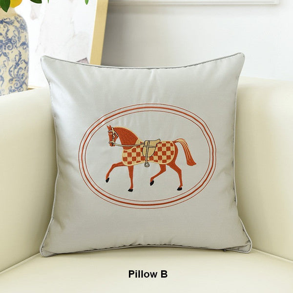 Modern Decorative Throw Pillows, Horse Decorative Throw Pillows for Couch, Embroider Horse Pillow Covers, Modern Sofa Decorative Pillows-Silvia Home Craft