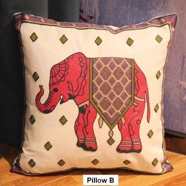 Elephant Embroider Cotton Pillow Covers, Farmhouse Decorative Sofa Pillows, Cotton Decorative Pillows, Decorative Throw Pillows for Couch-Silvia Home Craft