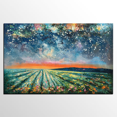 Abstract Landscape Painting, Starry Night Painting, Original Landscape Paintings, Heavy Texture Painting, Landscape Paintings for Living Room-Silvia Home Craft