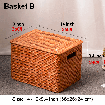 Extra Large Storage Baskets for Shelves, Wicker Rectangular Storage Baskets for Living Room, Rattan Storage Basket with Lid, Storage Baskets for Clothes-Silvia Home Craft