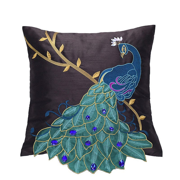 Decorative Pillows for Couch, Beautiful Decorative Throw Pillows, Embroider Peacock Cotton and linen Pillow Cover, Decorative Sofa Pillows-Silvia Home Craft