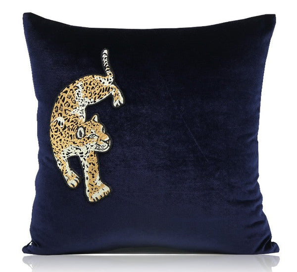 Modern Sofa Pillows, Contemporary Throw Pillows, Cheetah Decorative Throw Pillows, Blue Decorative Pillows for Living Room-Silvia Home Craft