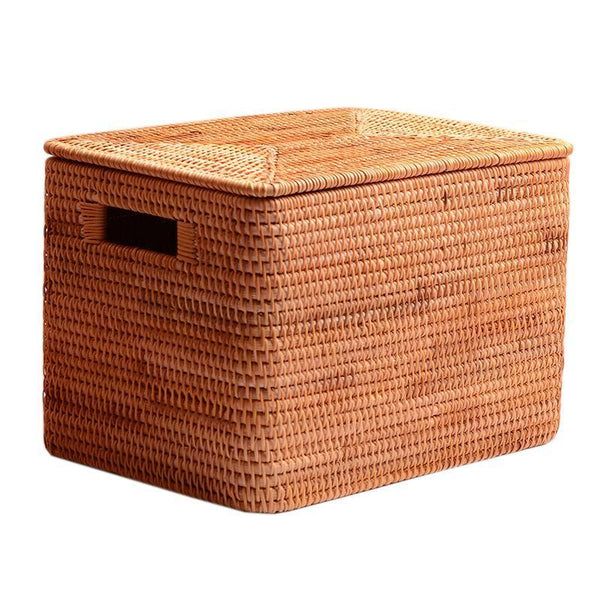 Oversized Rectangular Storage Basket with Lid, Woven Rattan Storage Basket for Shelves, Storage Baskets for Bedroom, Extra Large Storage Baskets for Clothes-Silvia Home Craft