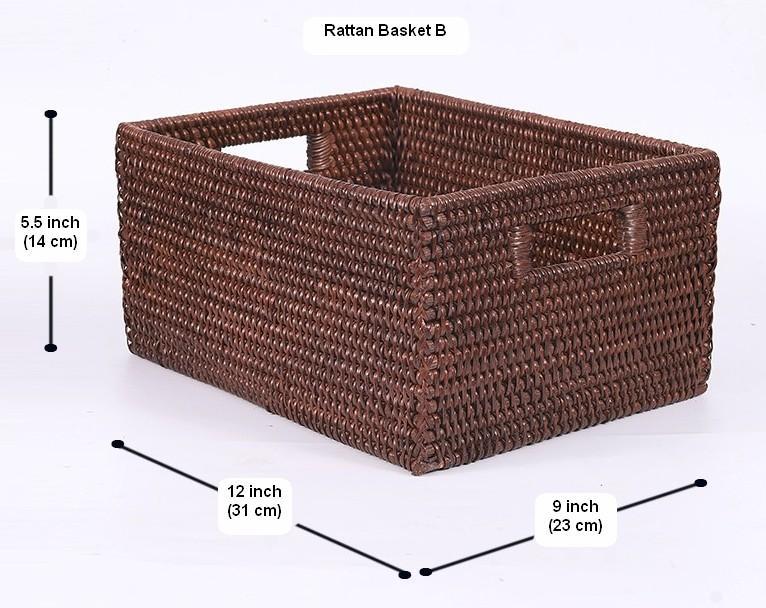 Large Brown Woven Rattan Storage Basket, Storage Baskets for Kitchen, Rectangular Storage Baskets, Storage Baskets for Clothes-Silvia Home Craft