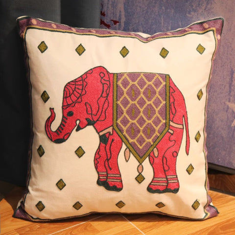 Cotton Decorative Pillows, Elephant Embroider Cotton Pillow Covers, Farmhouse Decorative Sofa Pillows, Decorative Throw Pillows for Couch-Silvia Home Craft