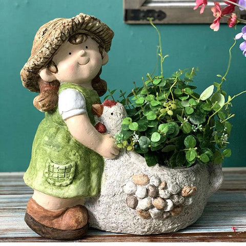 Extra Large Figure Statue, Boy and Girl Flower Pot, Figure Statue for Garden Ornament, Modern Outdoor Decoration, Garden Ideas-Silvia Home Craft