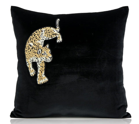 Contemporary Throw Pillows, Cheetah Decorative Throw Pillows, Modern Sofa Pillows, Black Decorative Pillows for Living Room-Silvia Home Craft