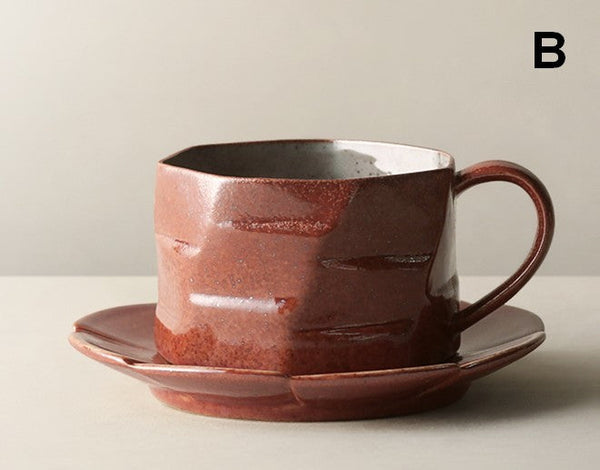 Unique Tea Cup and Saucer, Modern Handmade Pottery Coffee Cup, Creative Ceramic Coffee Cup with Saucer, Tea Cup Set for Afternoon Tea-Silvia Home Craft