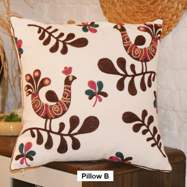 Farmhouse Embroider Cotton Pillow Covers, Love Birds Decorative Sofa Pillows, Cotton Decorative Pillows, Decorative Throw Pillows for Couch-Silvia Home Craft