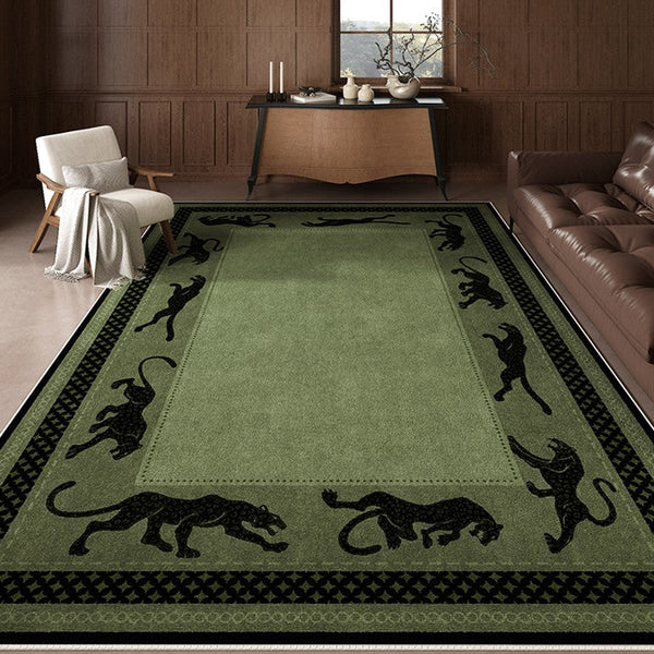 Modern Living Room Rug Ideas, Mid Century Cheetah Green Modern Rugs for Dining Room, Modern Rug Ideas for Bedroom-Silvia Home Craft