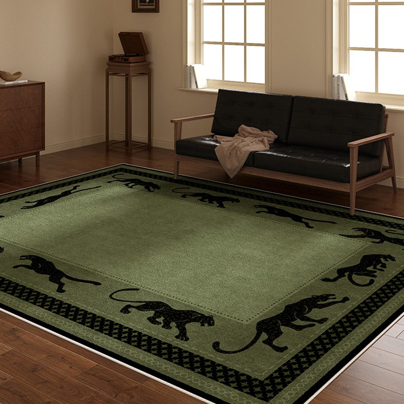 Modern Living Room Rug Ideas, Mid Century Cheetah Green Modern Rugs for Dining Room, Modern Rug Ideas for Bedroom-Silvia Home Craft