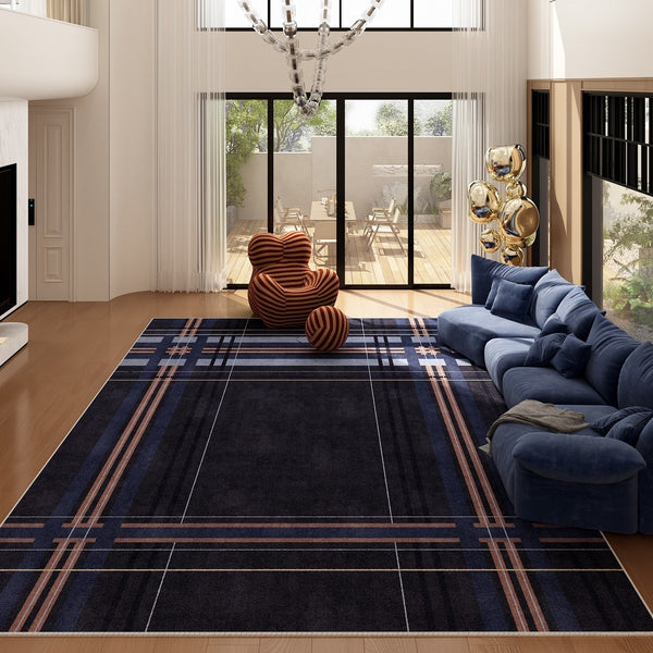 Abstract Blue Contemporary Modern Rugs for Living Room, Geometric Modern Rug Placement Ideas for Dining Room, Large Modern Rugs for Bedroom-Silvia Home Craft