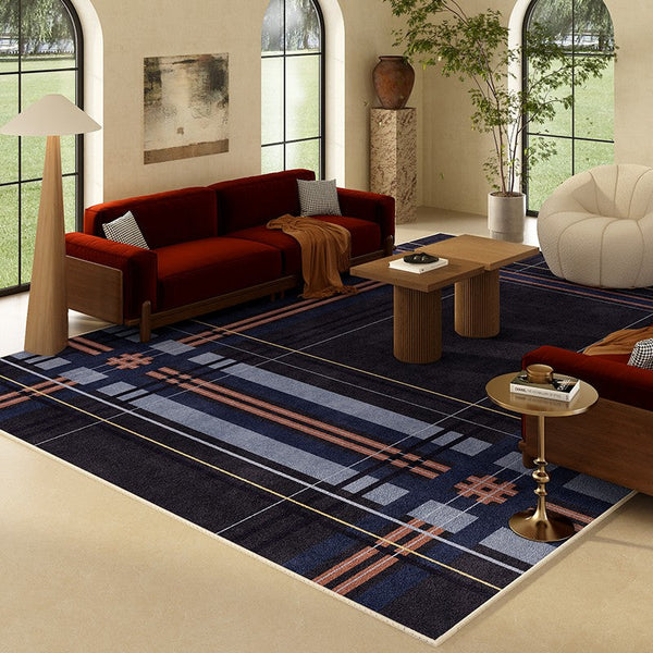 Abstract Blue Contemporary Modern Rugs for Living Room, Geometric Modern Rug Placement Ideas for Dining Room, Large Modern Rugs for Bedroom-Silvia Home Craft