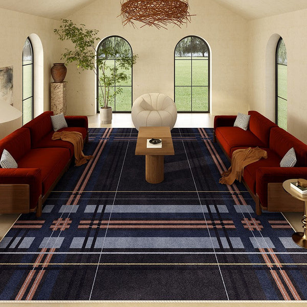 Geometric Modern Rug Placement Ideas for Dining Room, Abstract Blue Contemporary Modern Rugs for Living Room, Large Modern Rugs for Bedroom-Silvia Home Craft