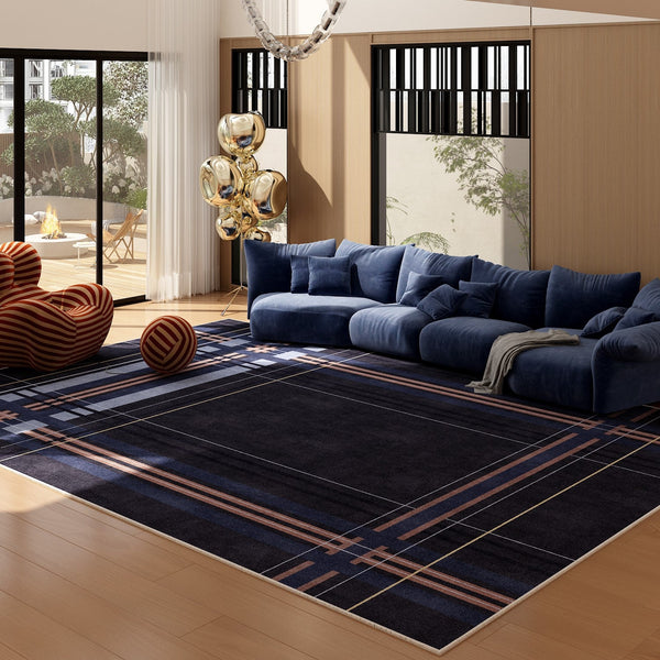 Abstract Blue Contemporary Modern Rugs for Living Room, Geometric Modern Rug Placement Ideas for Dining Room, Large Modern Rugs for Bedroom-Silvia Home Craft