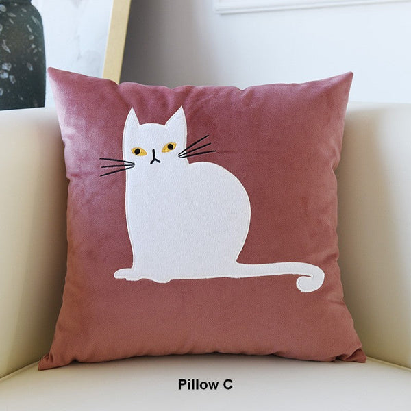 Lovely Cat Pillow Covers for Kid's Room, Modern Sofa Decorative Pillows, Cat Decorative Throw Pillows for Couch, Modern Decorative Throw Pillows-Silvia Home Craft