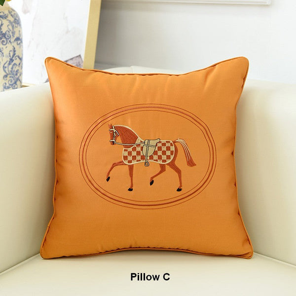 Modern Decorative Throw Pillows, Horse Decorative Throw Pillows for Couch, Embroider Horse Pillow Covers, Modern Sofa Decorative Pillows-Silvia Home Craft