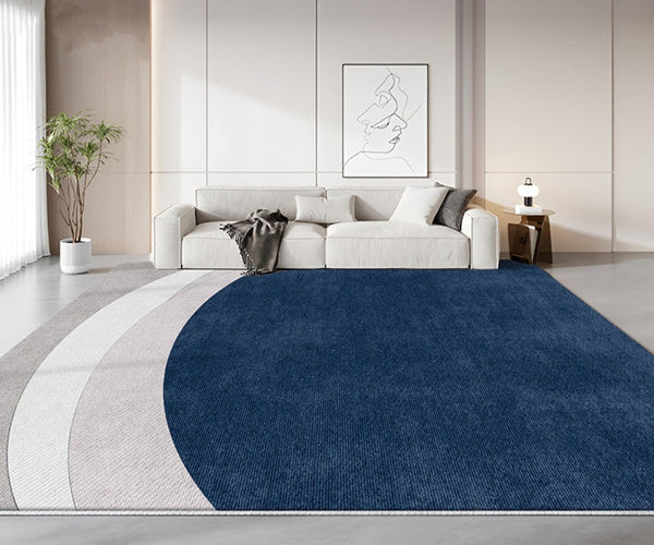 Abstract Blue Contemporary Modern Rugs in Bedroom, Dining Room Floor Carpets, Large Modern Living Room Rugs, Geometric Modern Area Rugs-Silvia Home Craft